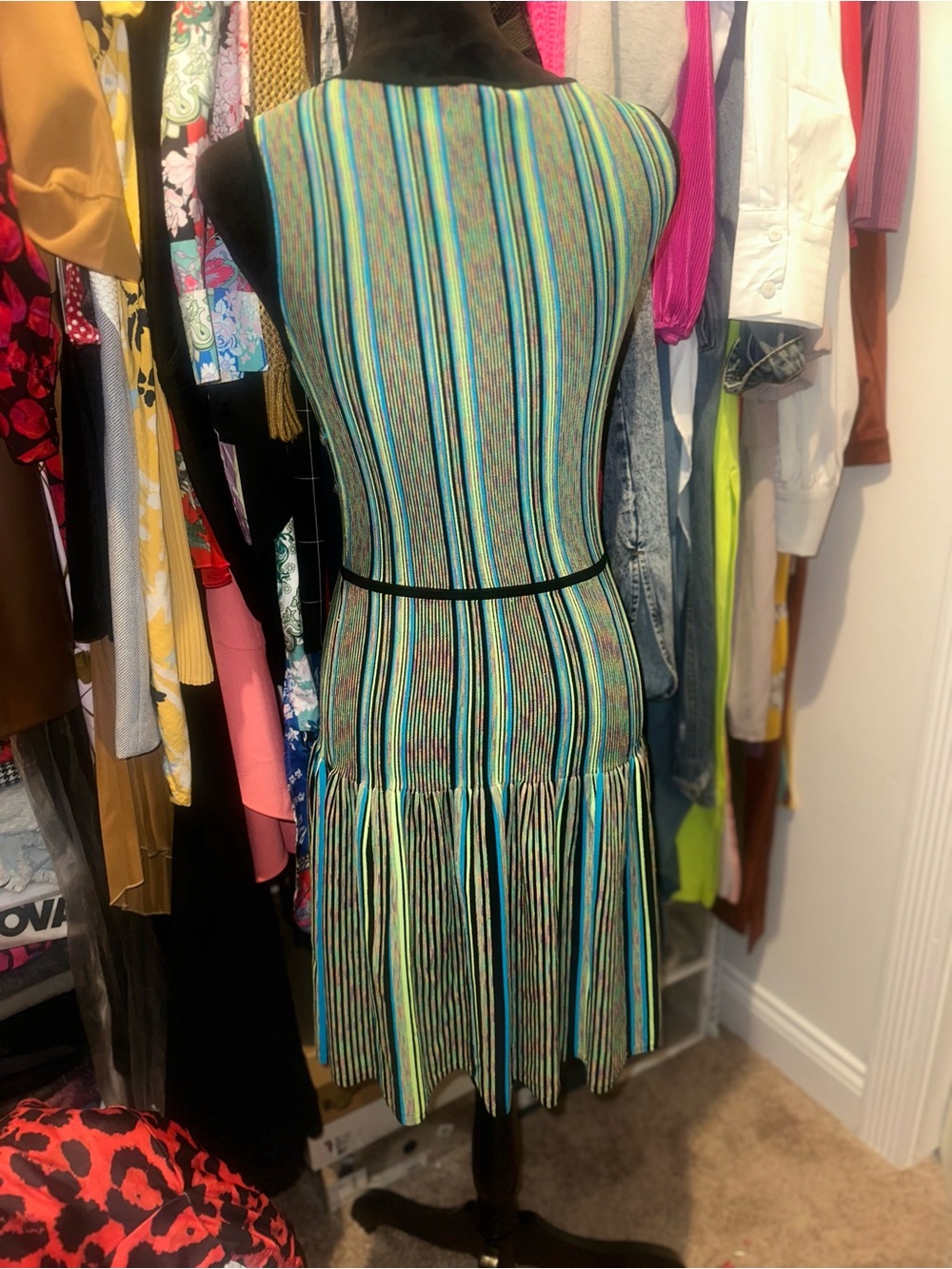 Striped Tank Midi Dress in Green and Blue - Picture 2 of 3